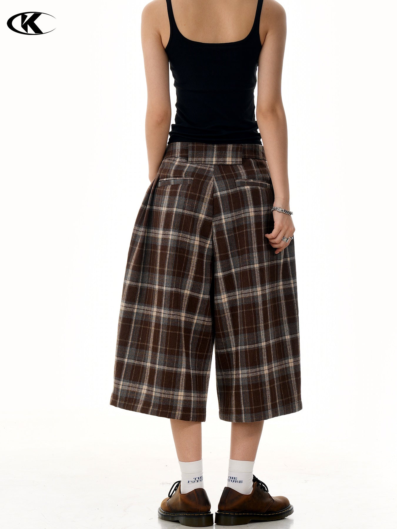 11KN Retro Plaid Loose Cropped Shorts