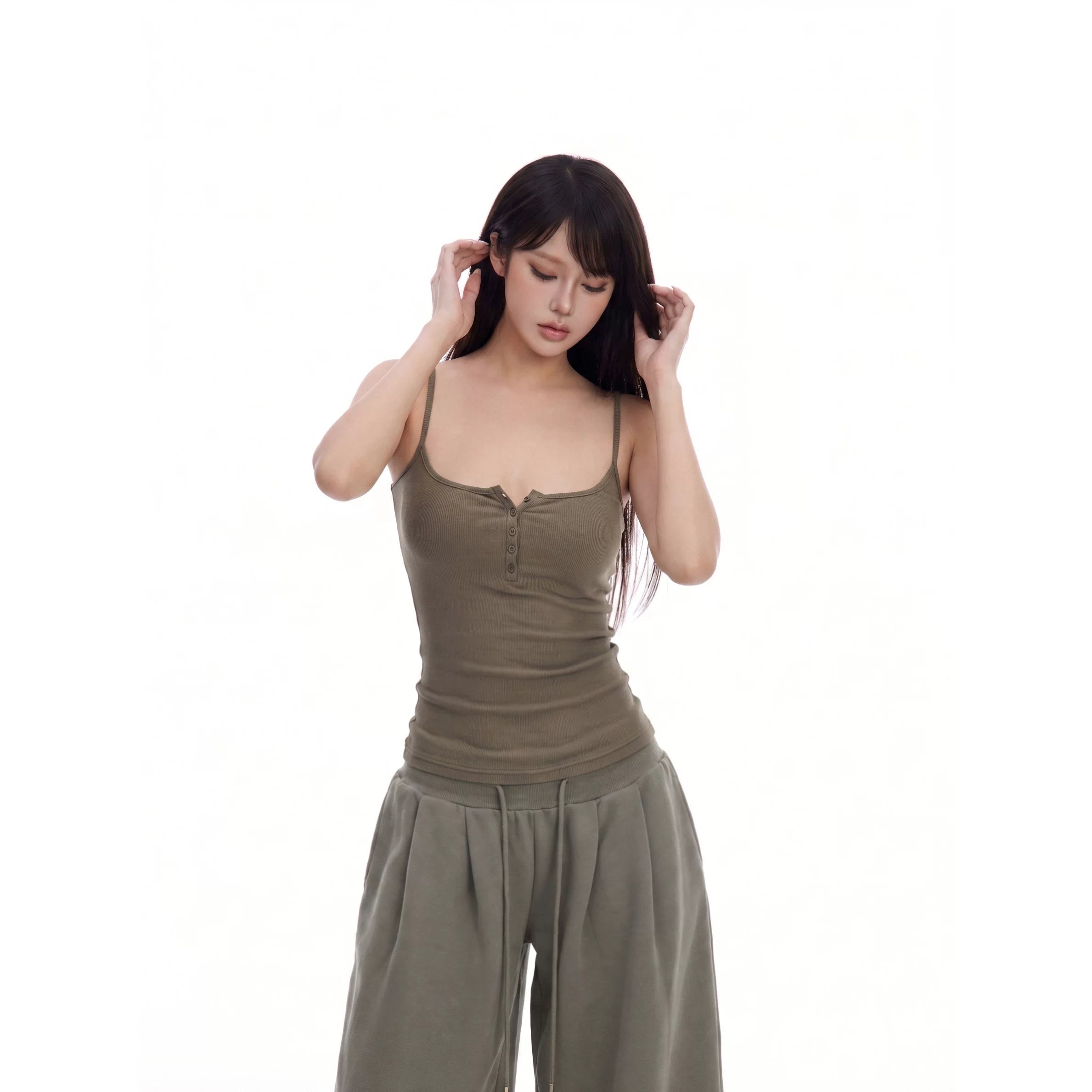 WITHMIN Waist Suspender Slacks Set