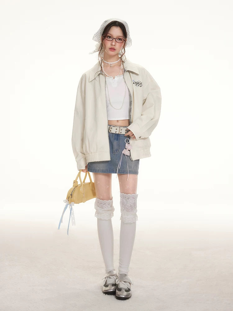 IMONE Vintage Plaid Double Sided Puppy Print Jacket