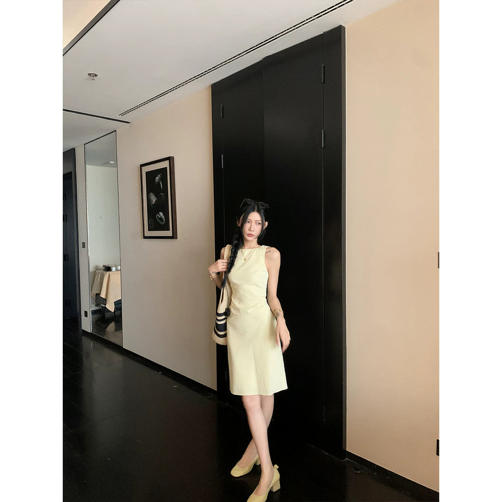 YOUNG KYLIN Pleated Slim Sleeveless Top High Waist Skirt Set