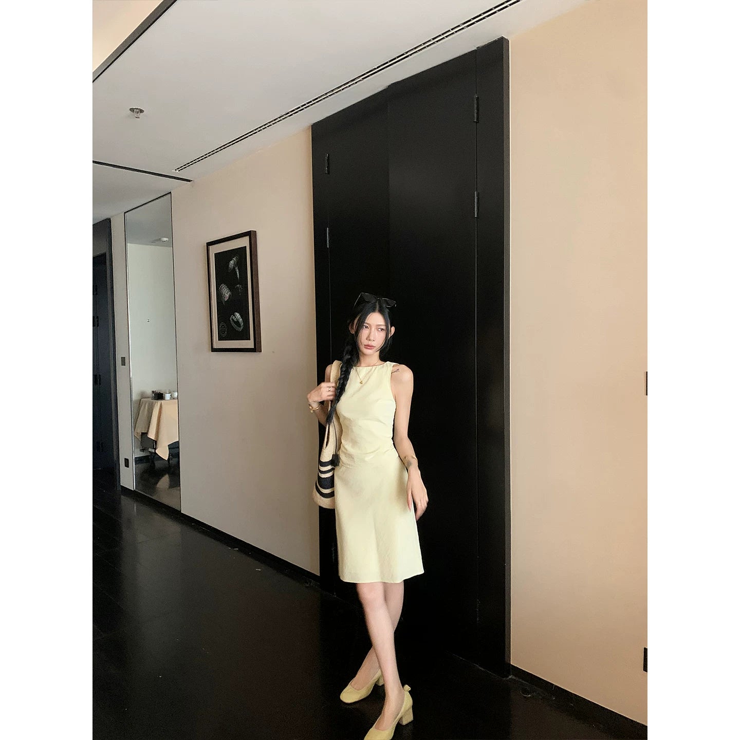 YOUNG KYLIN Pleated Slim Sleeveless Top High Waist Skirt Set