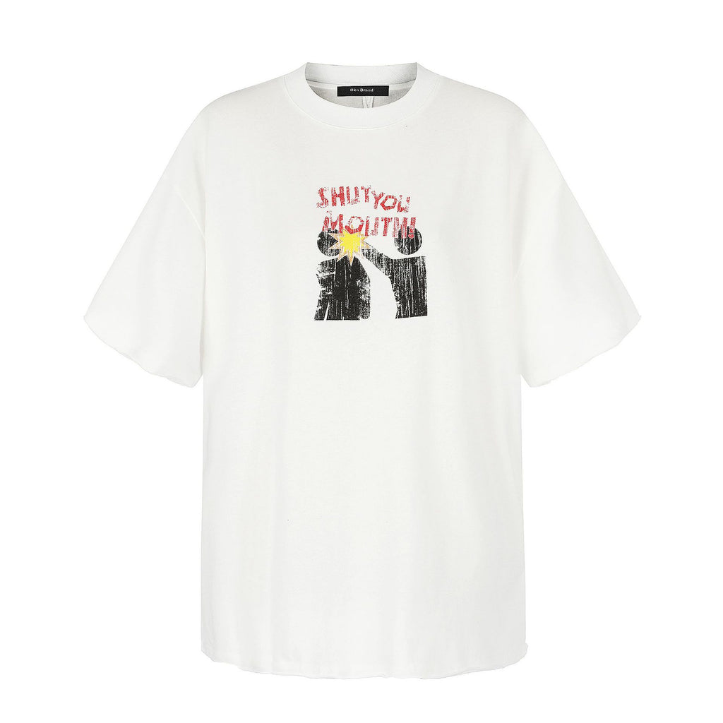 11KN Vintage Loose Letter Print Casual Tee