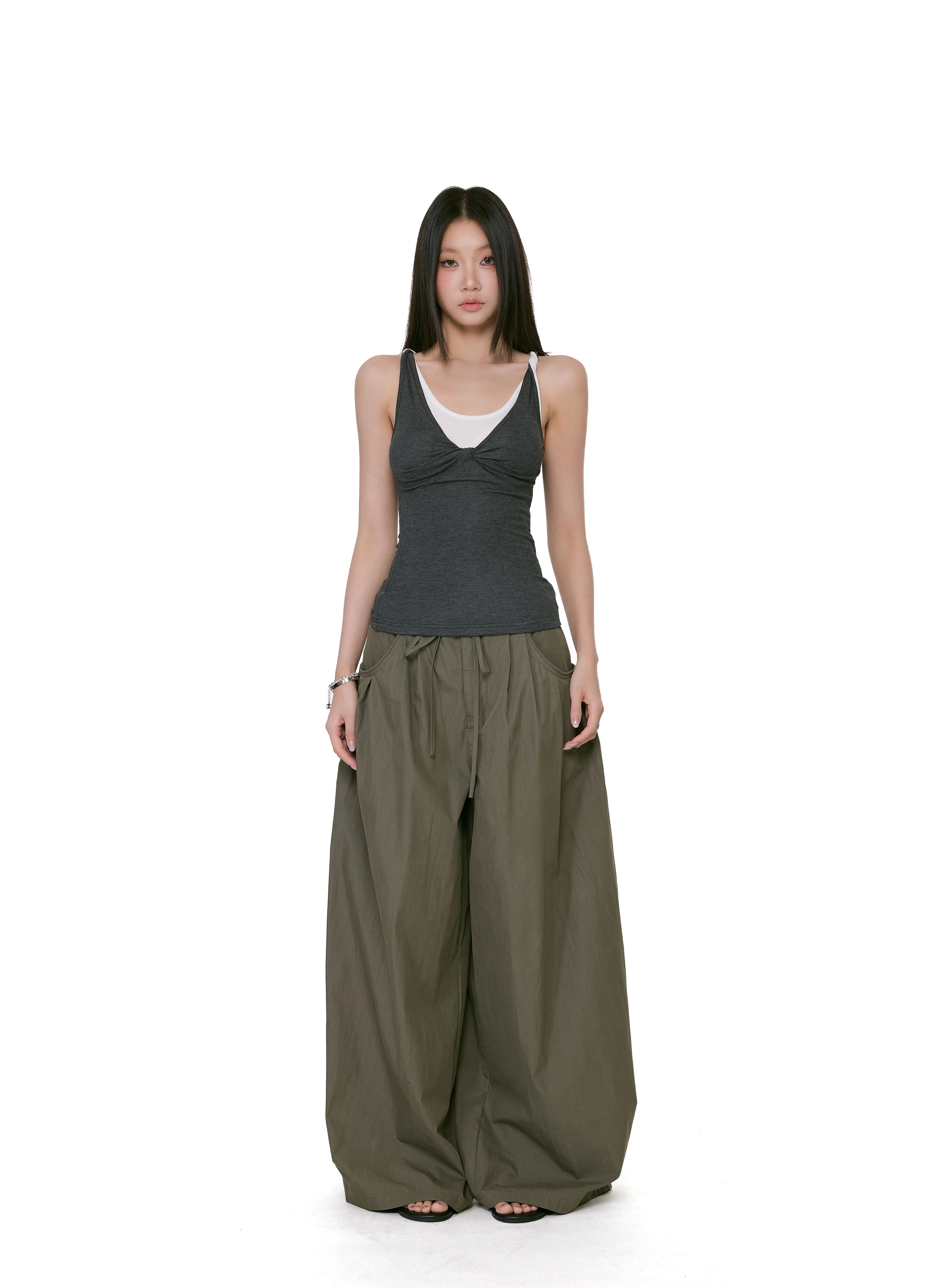 WITHMIN Loose and Thin Low-rise Versatile Floor-mopping Straight-leg Pants
