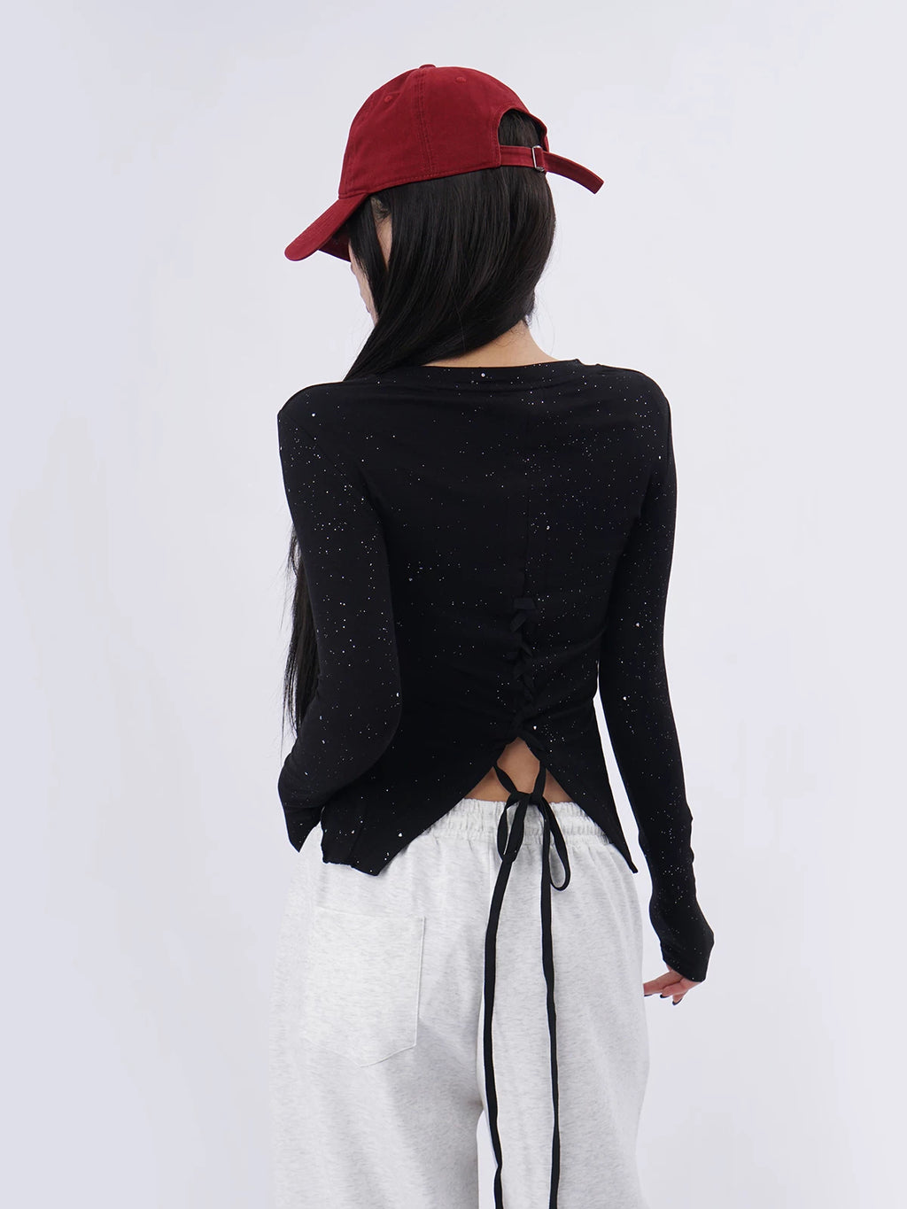 SAMUSAN Cross Halter Slim Lace Up Long Sleeve