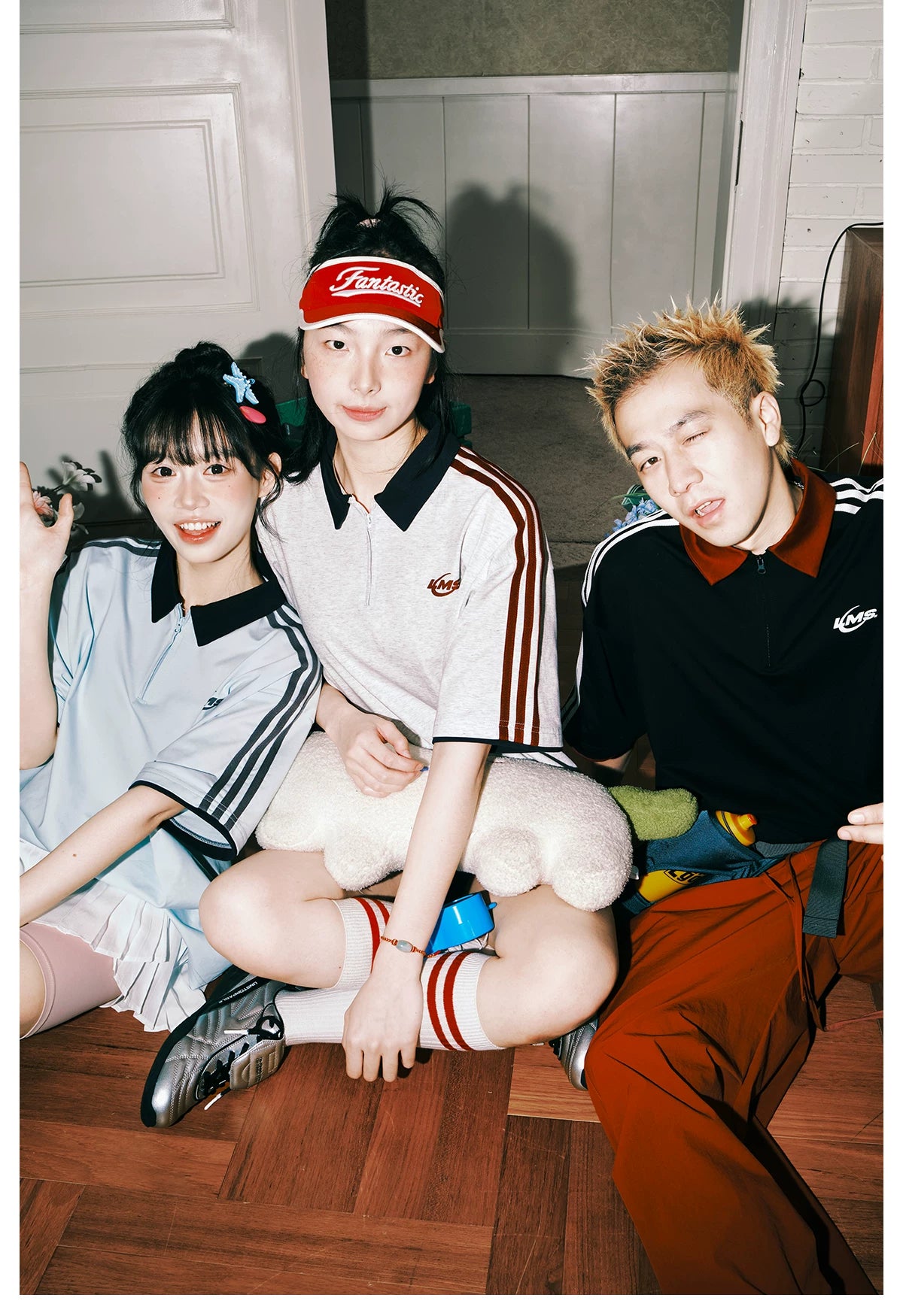Lemanism Contrasting Sports POLO Collar Loose Tee