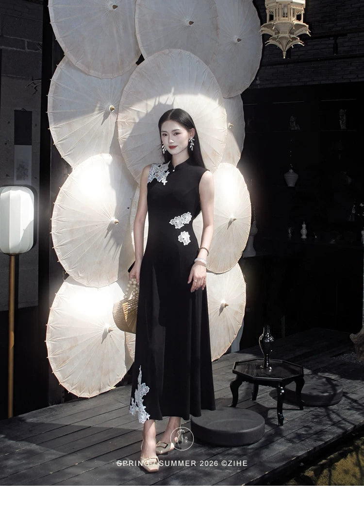 ZIHE Lace Appliqué Knit Dress