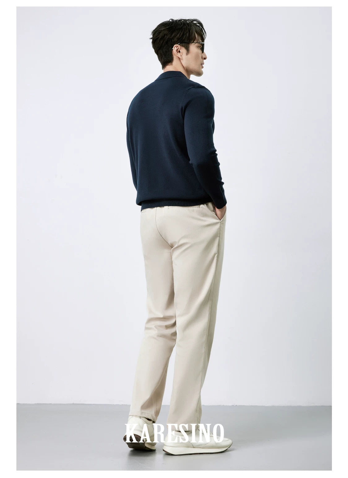 KARESINO Lyocell Wool, Lapel Polo Knitted Sweater