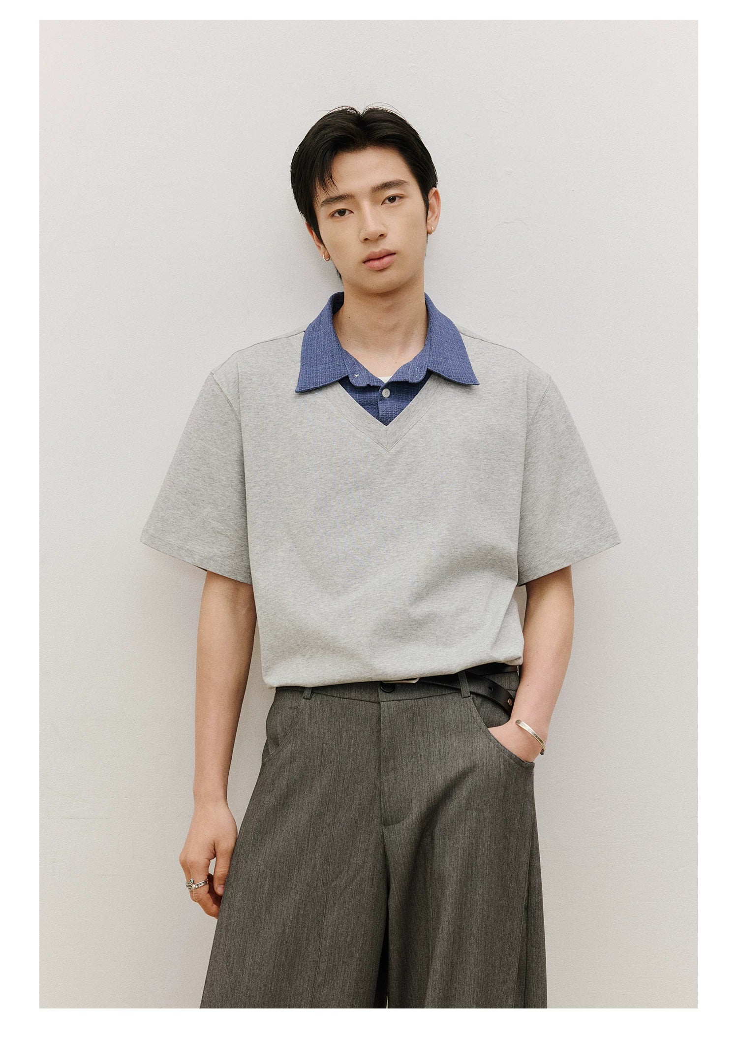 LR Cool Contrasting False Two-piece Tee
