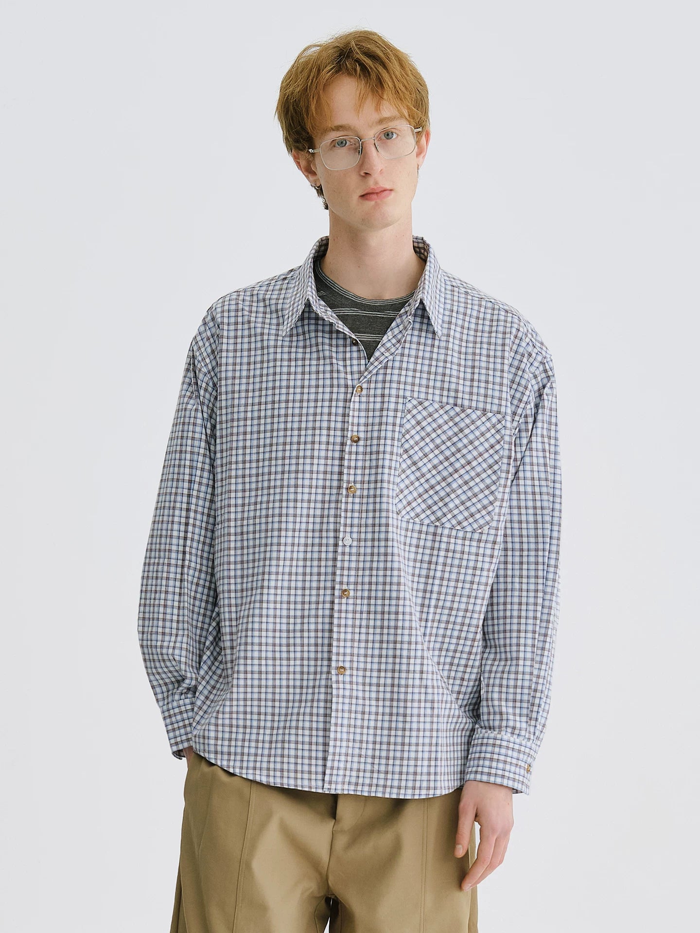 LIVINGTOWN Vintage Versatile Contrast Fine Checkered Shirt