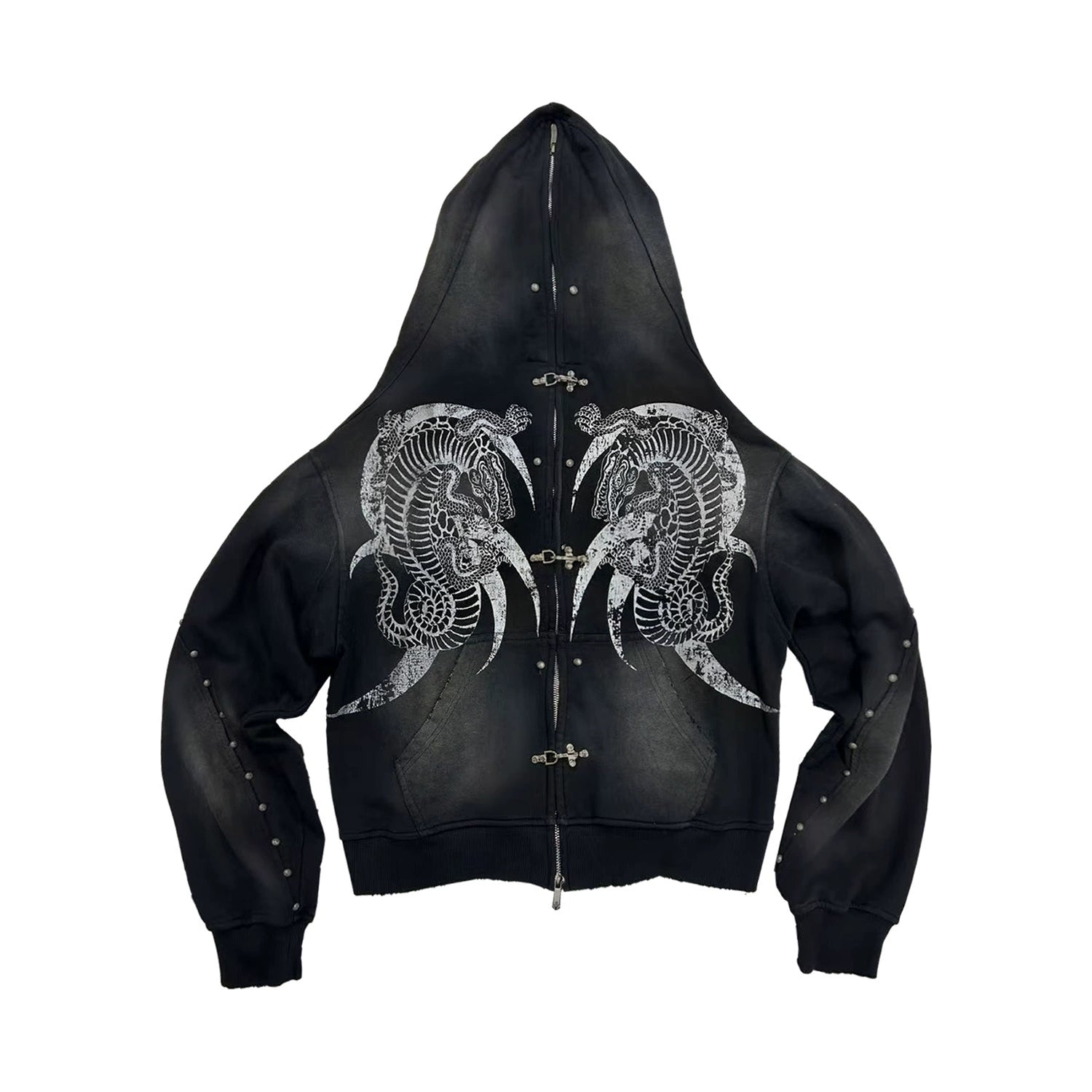 WANNA LAB Lobster Buckle Zipper Rivet Wash Wreck Sweater