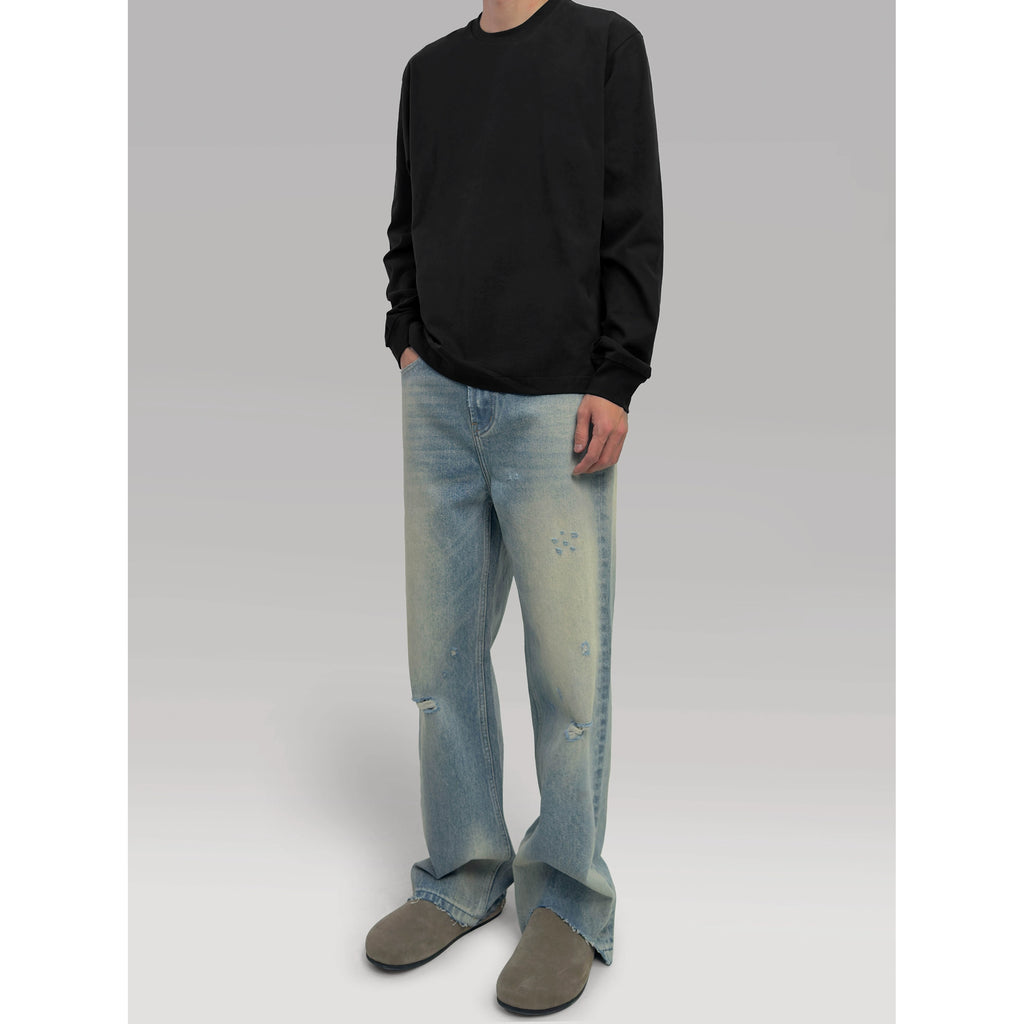 PLUS NO LOGO Damage Rim Removal Straight Tube Micro-pull Jeans