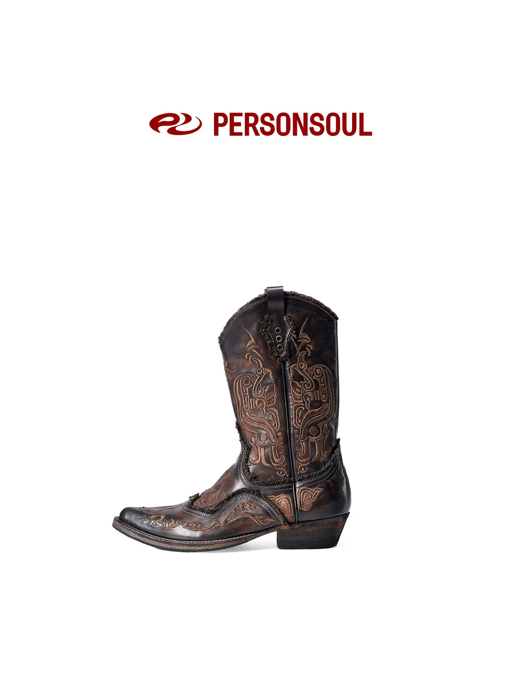 PERSONSOUL Pattern Embroidery Mid-tube Western Boots Knight Boots