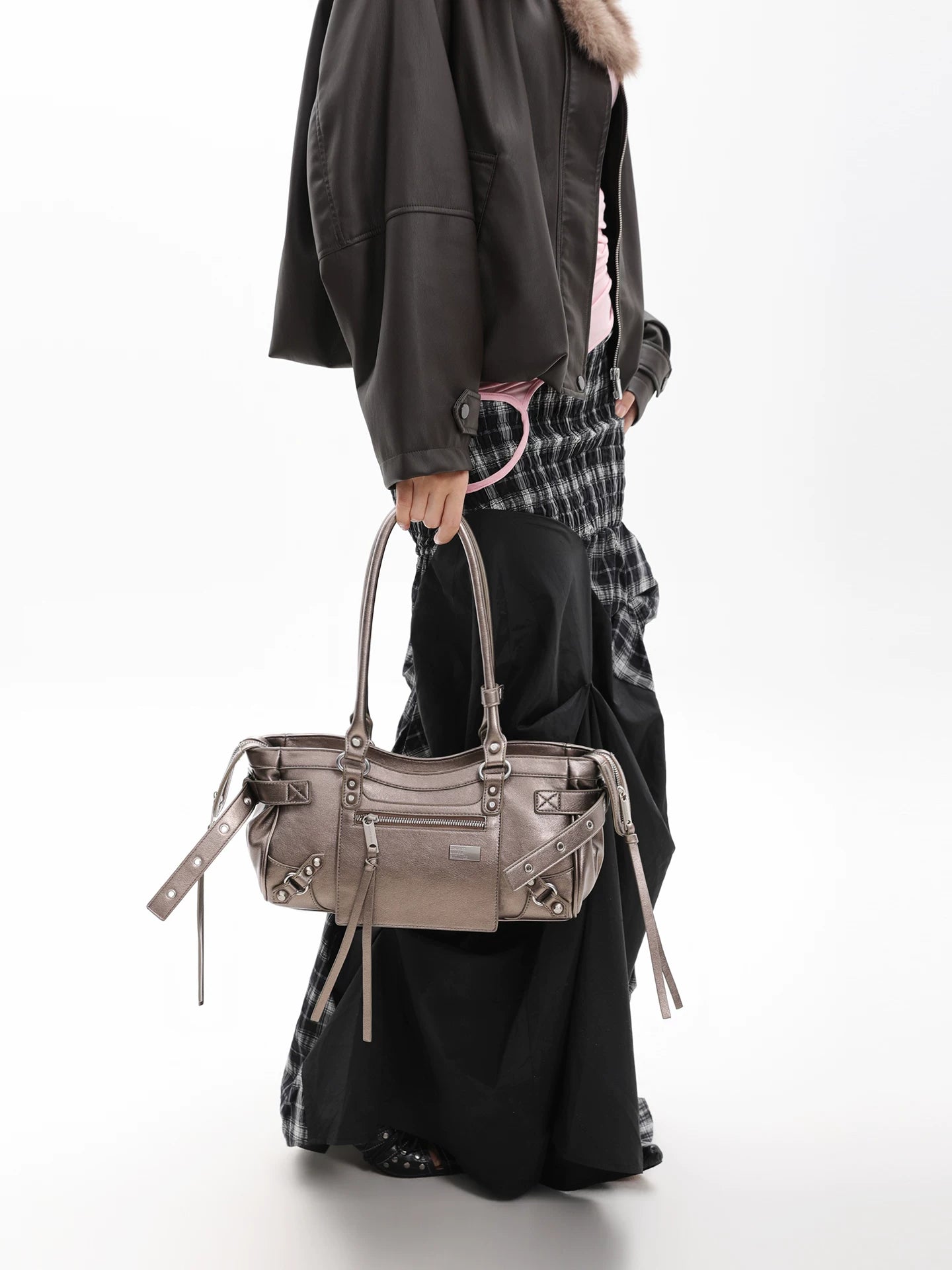 JANDRESS Vintage Rivet Zipper Underarm Bag