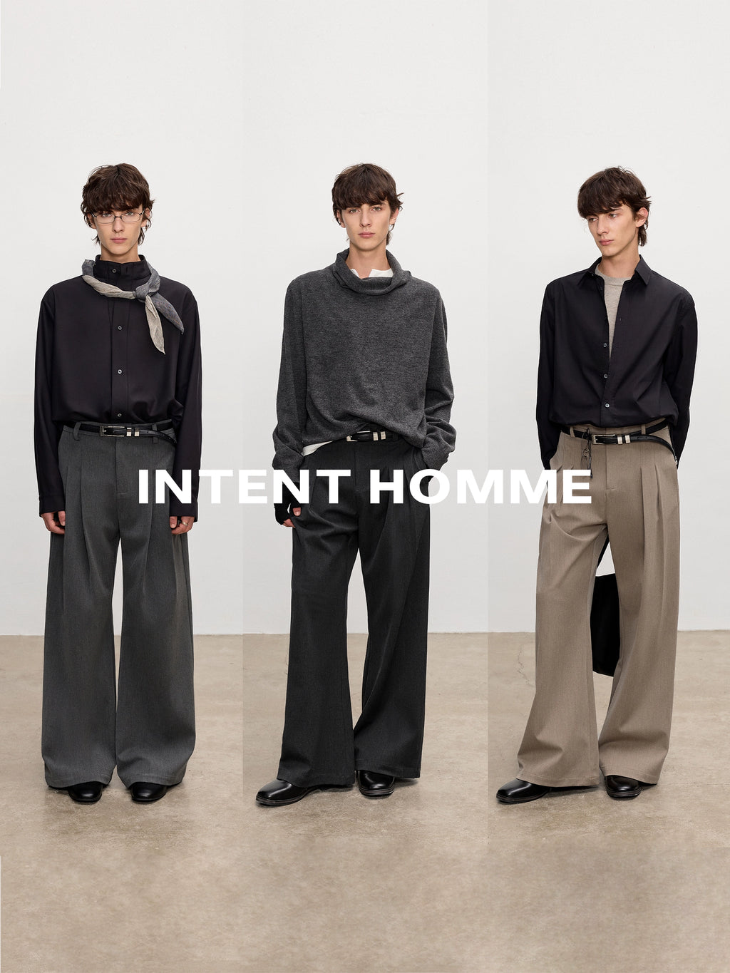 INTENT 4-pleated Straight Loose Wide-leg Trousers