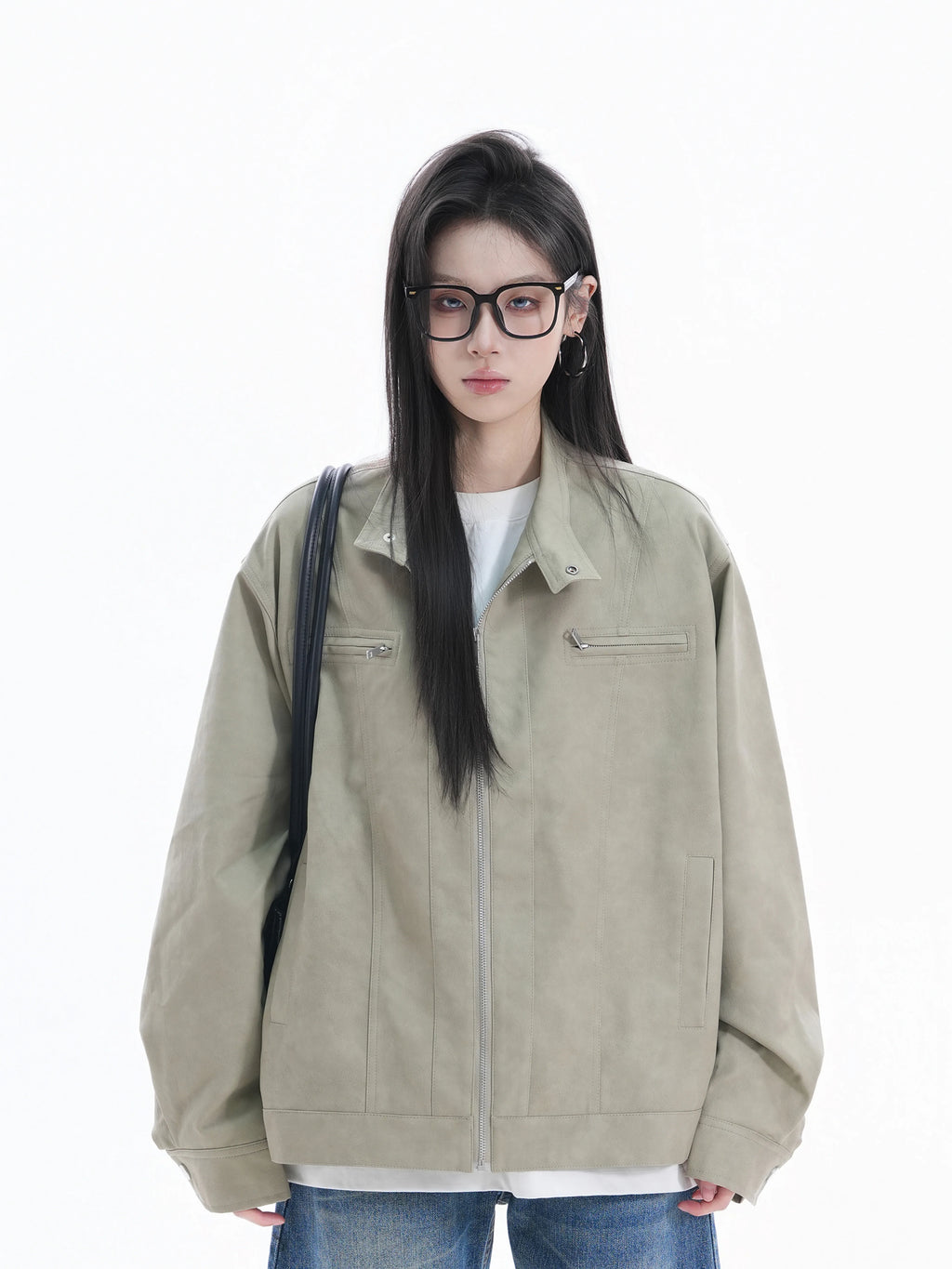 Zuocisankon High Texture Retro Ruffian Handsome Pu Leather Jacket