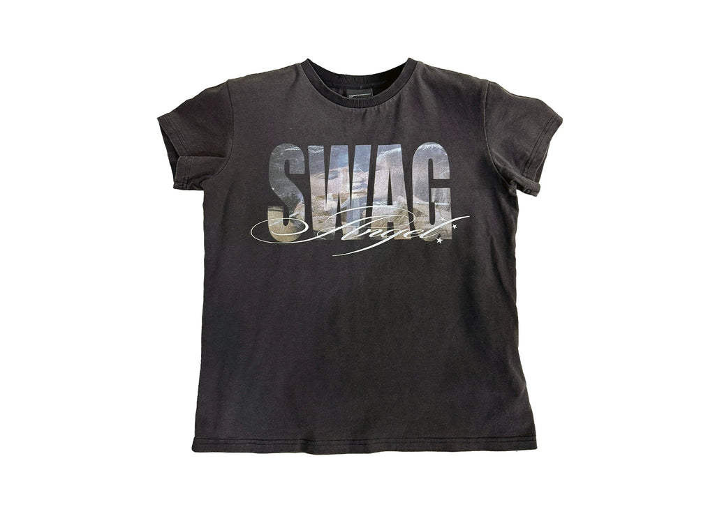 No E Mosen Letter Print Front Shoulder Short Tee