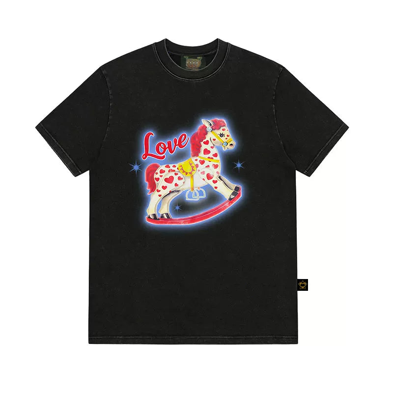 MMBBT Cartoon Trojan Horse Print Crew Neck Short Tee