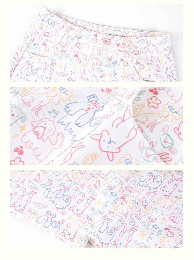 Umoumo Loose Color Puppy Graffiti Printed Casual Pants