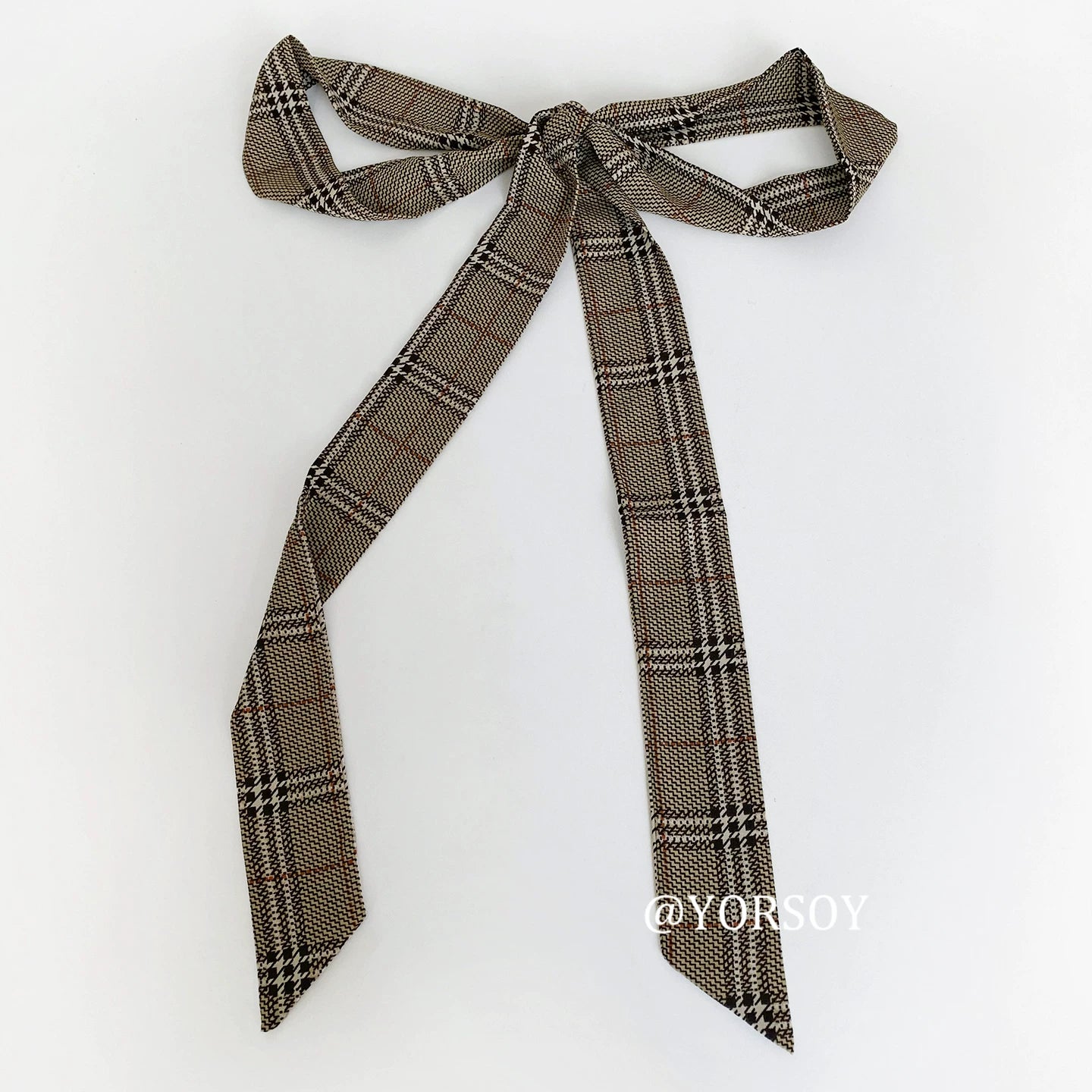 YORSOY Plaid Personalized Thin and Narrow Silk Scarf
