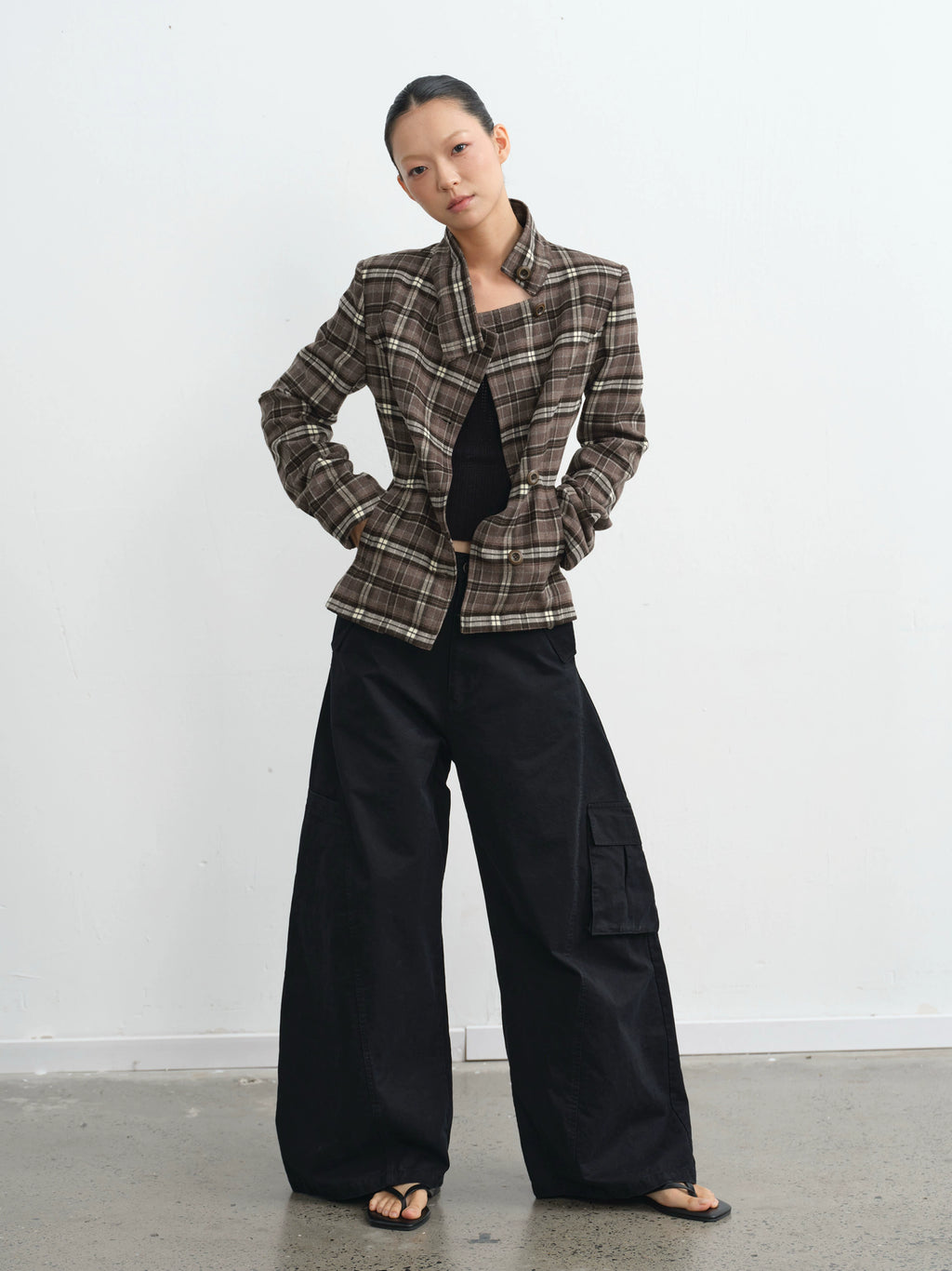 LINY LIBERTY Vintage Plaid Stand-up Jacket