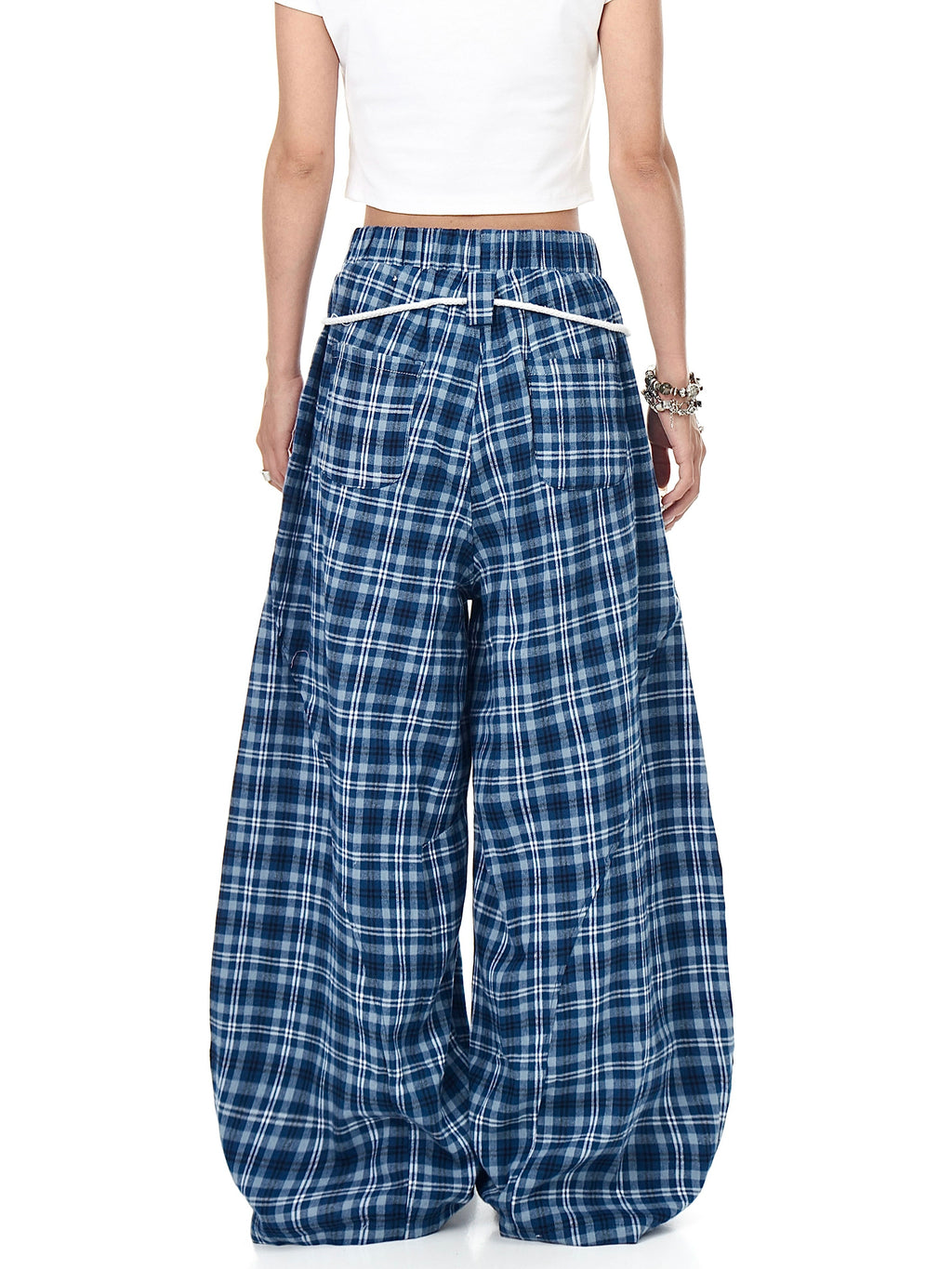 BLACKLISTS Casual Lazy Blue Checked Scimitar Pants