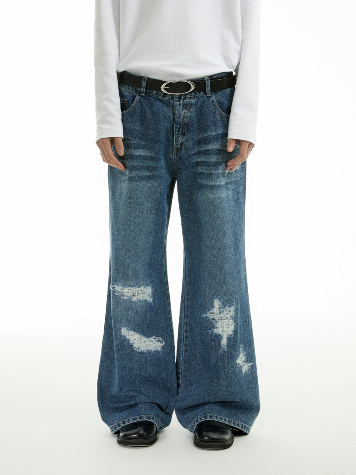 FUNKYFUN  Irregular Ripped Straight Loose Jeans