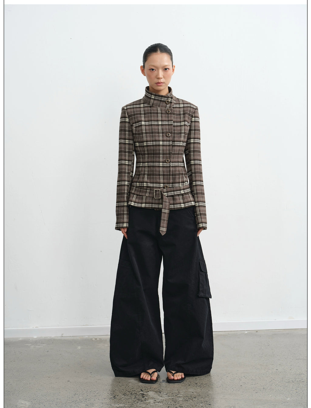 LINY LIBERTY Vintage Plaid Stand-up Jacket