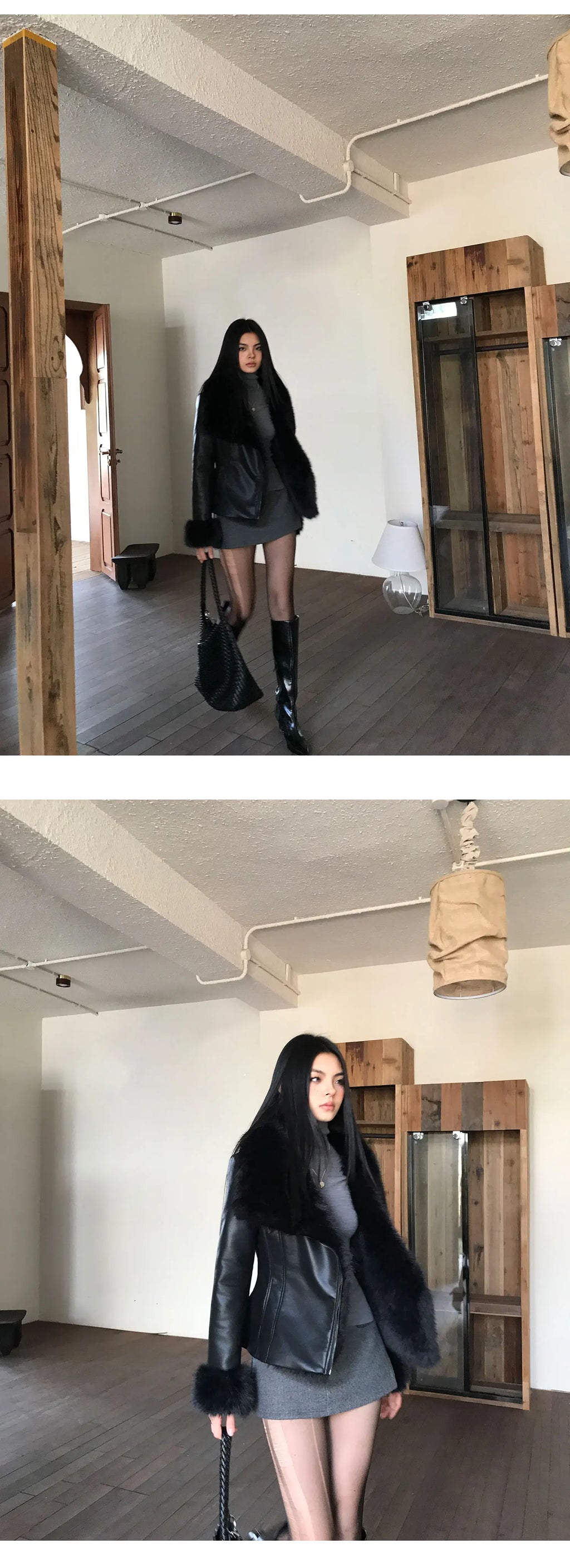 Audwyn Retro Pu Leather Lapel Eco-friendly Fur Coat