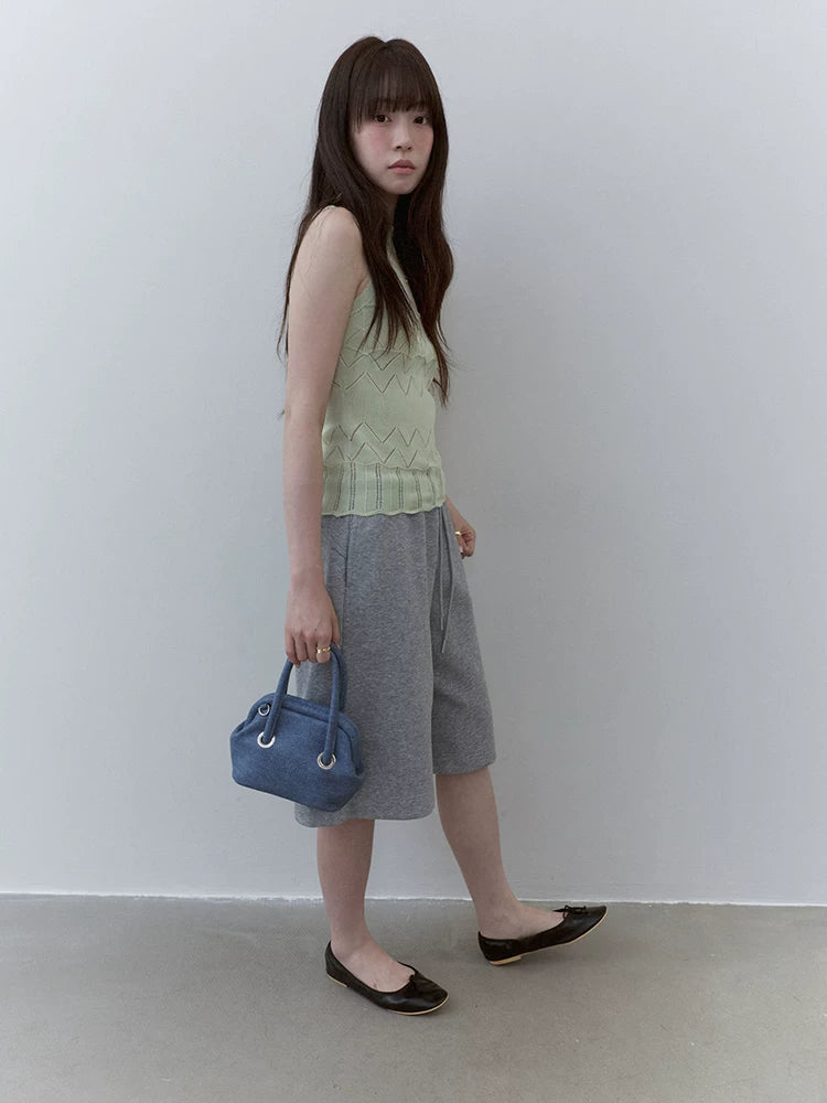 VOOE Crew Neck Hollow Jacquard Knitted Skinny Vest