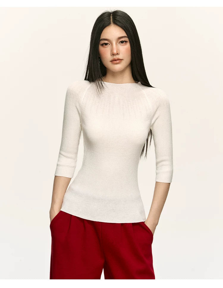 Anna Aneae Casual Slim Knit Mid-sleeve Tee