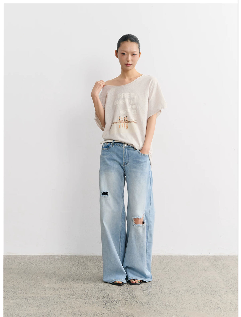 LINY LIBERTY Loose Ripped Wide-leg Jeans
