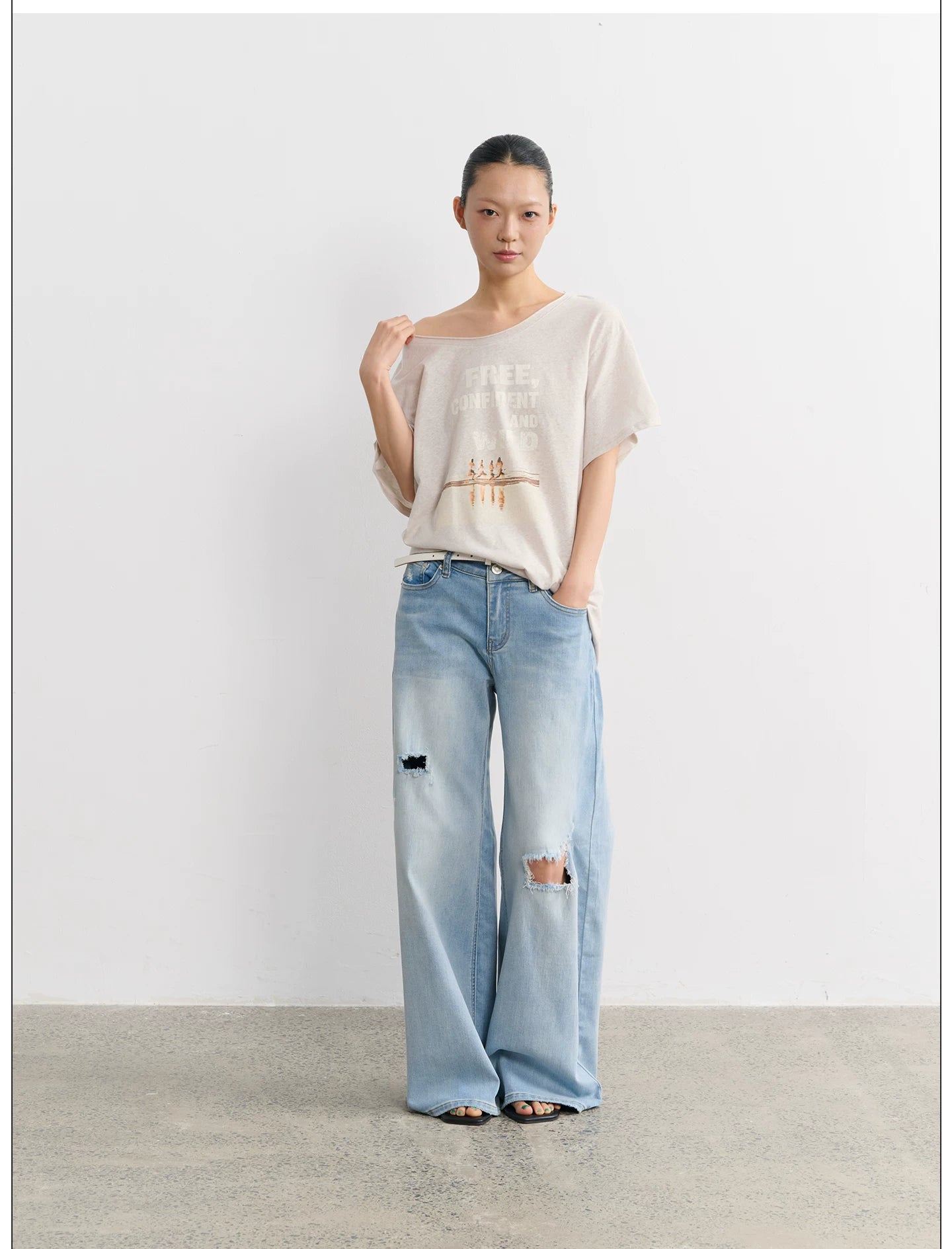 LINY LIBERTY Loose Ripped Wide-leg Jeans