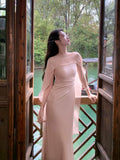ZIHE Satin Spliced Chiffon Shawl Fishtail Dress