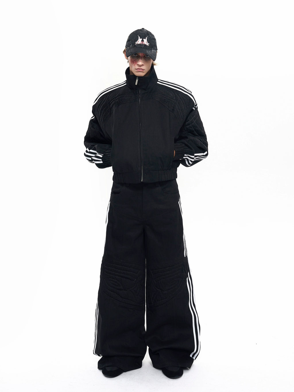 STARTEXCEEDEND Four-bar Spliced Stand-up Collar Jacket