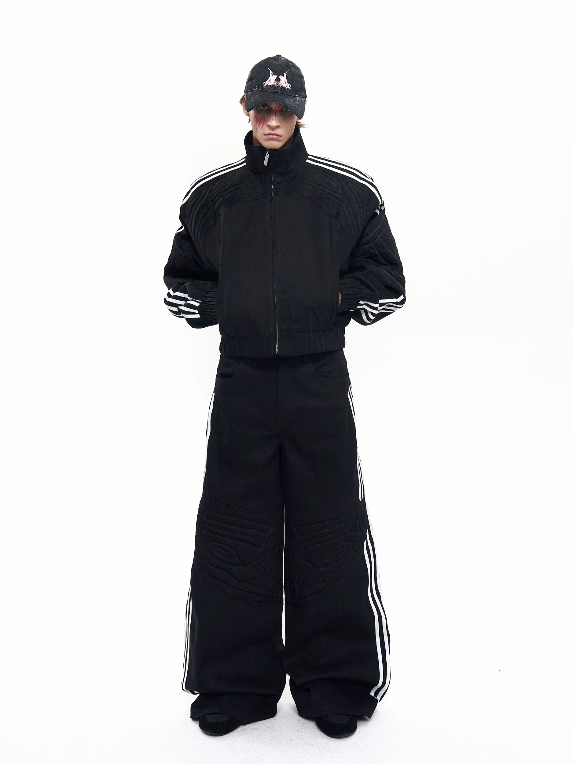 STARTEXCEEDEND Four-bar Spliced Stand-up Collar Jacket