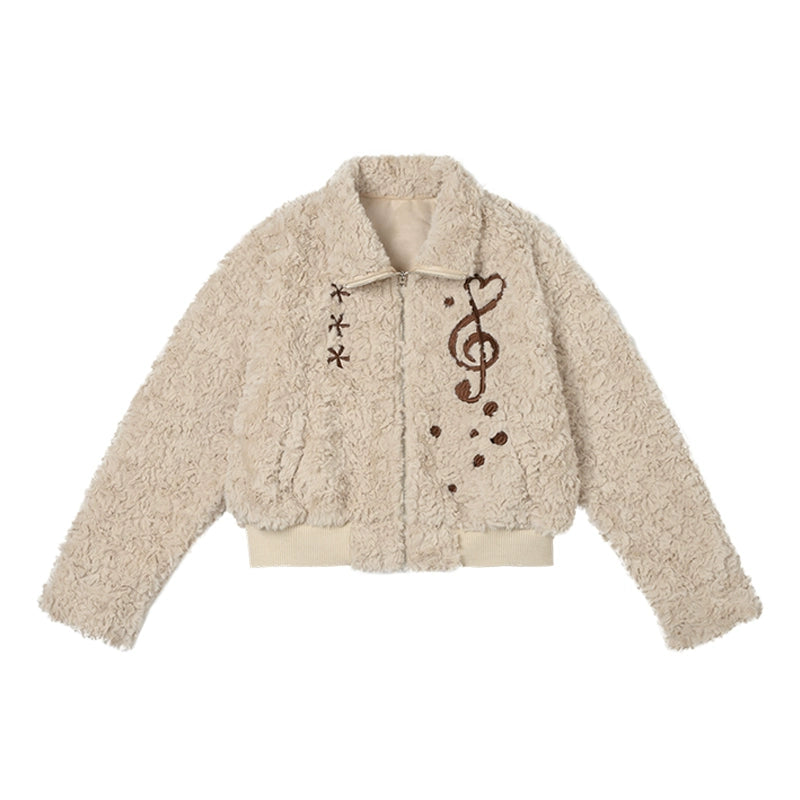MOMSAYCAN Plush Suede Embroidered Short Jacket
