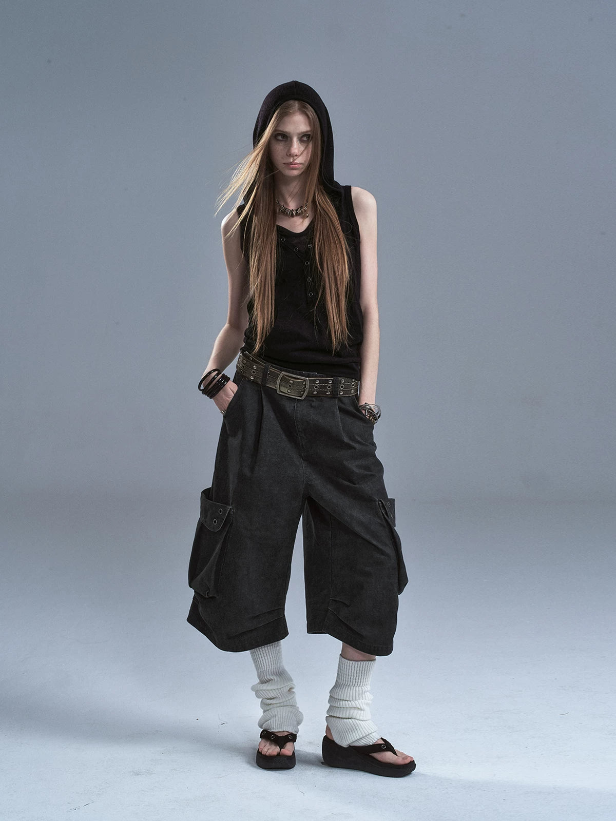 WearAndtear Three-dimensional Pleated Wide-leg Tooling Eight-point Trousers