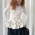 Loosesmell Slim Stitching Polka Dot Bud Hem Long Sleeve