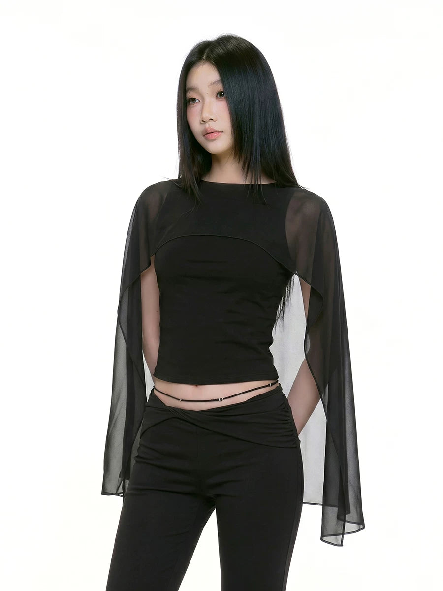 WITHMIN Tulle Shawl Backless One-word Collar Vest