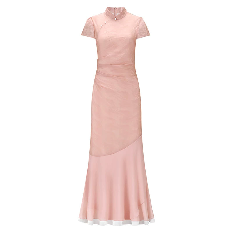 ZIHE Retro Stand-up Neck Splicing Dress