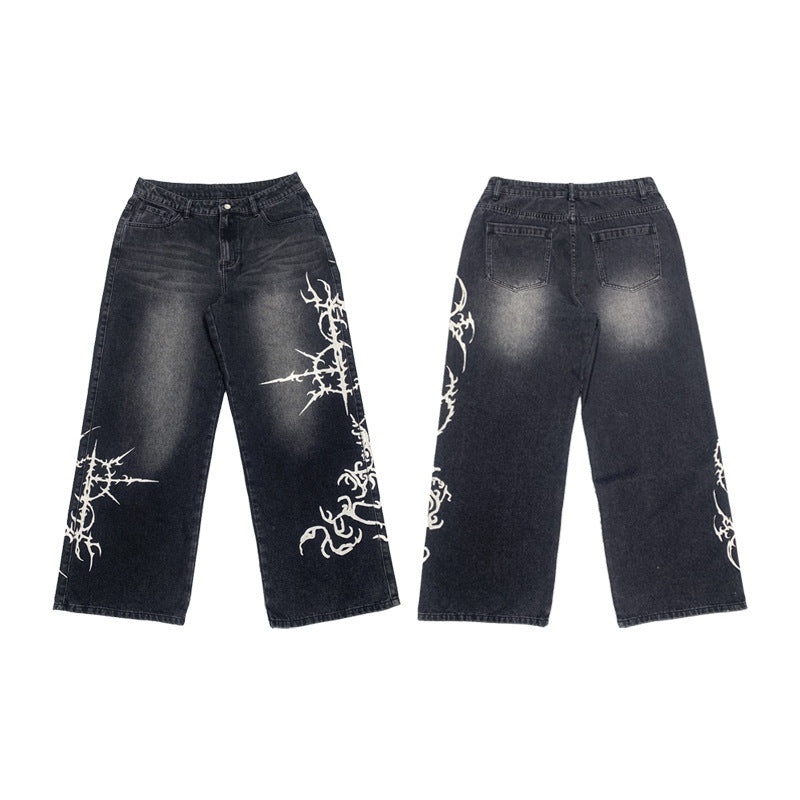 Inflation Totem Print Wash Water Straight Jeans