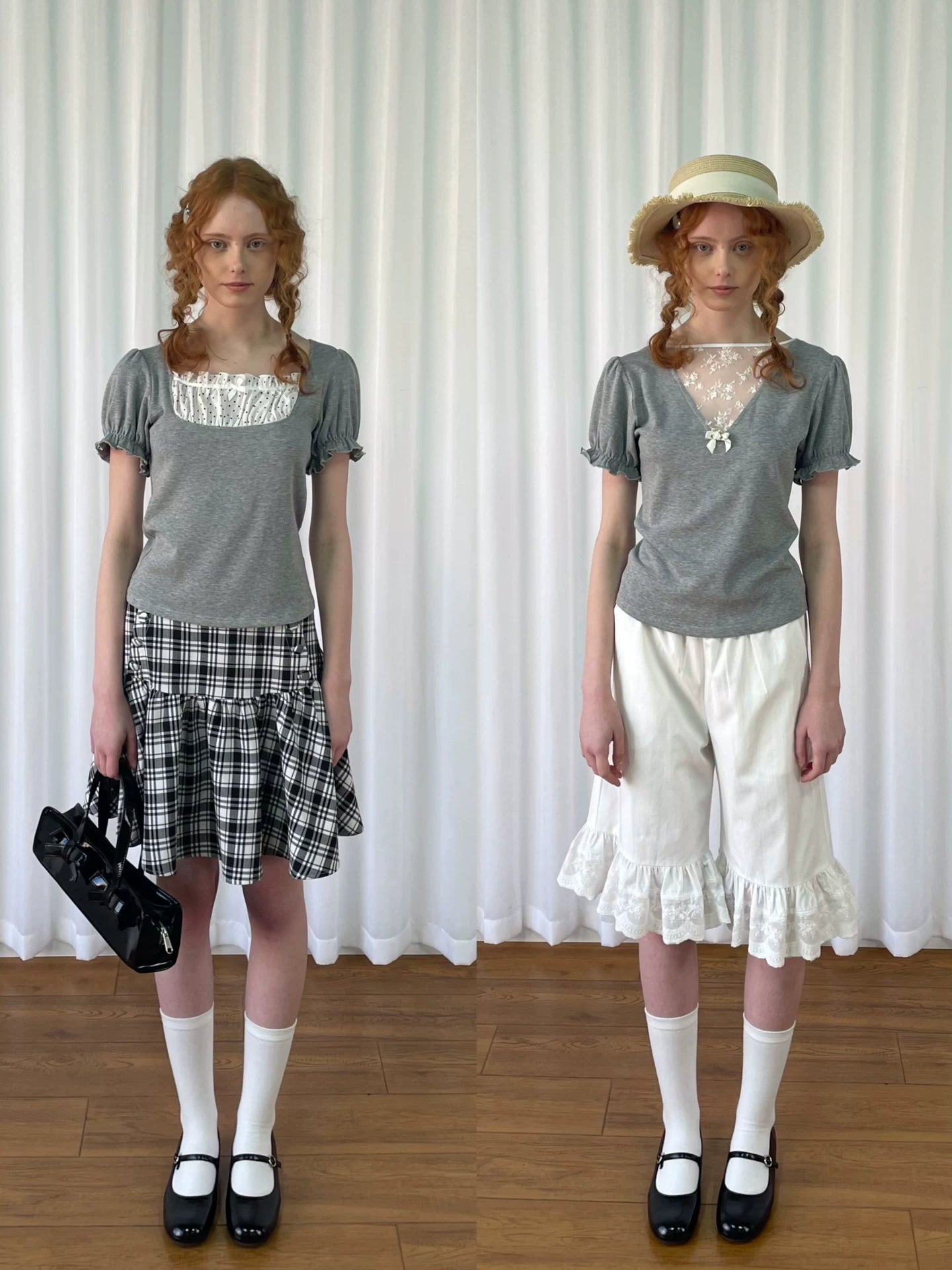 Loosesmell Splicing Polka Dot Small Bow Casual Tee