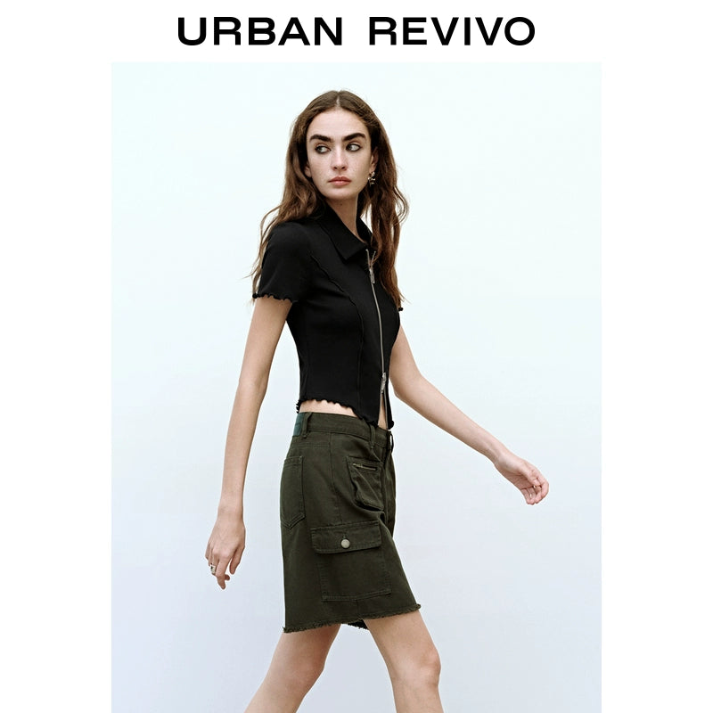 URBAN REVIVO Fungus-edged Double-zip Open Shirt