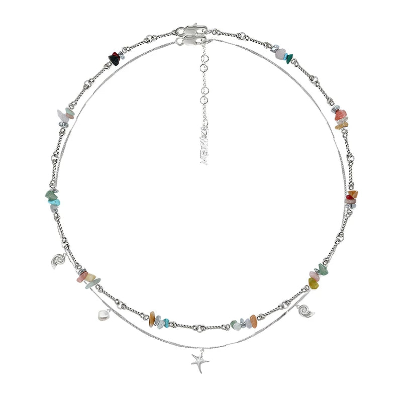 MASW Gravel Double Stacked Detachable Star Pendant Necklace