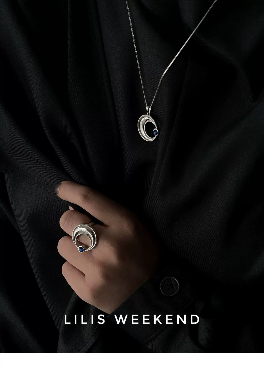 Lilis Weekend Solid Curved Moon Blue Opal Necklace