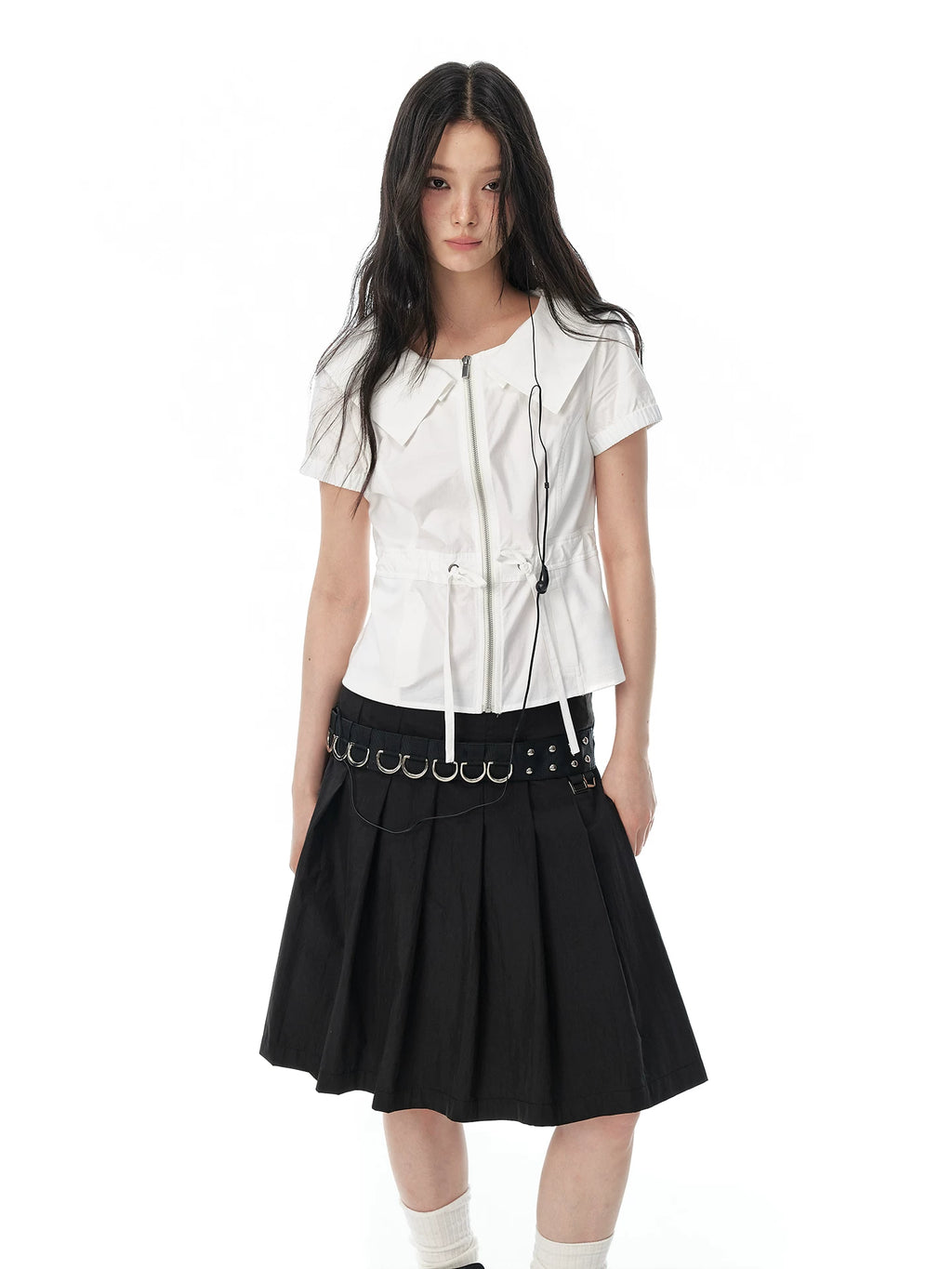 JIKOO Retro Large Lapel Drawstring Shirt