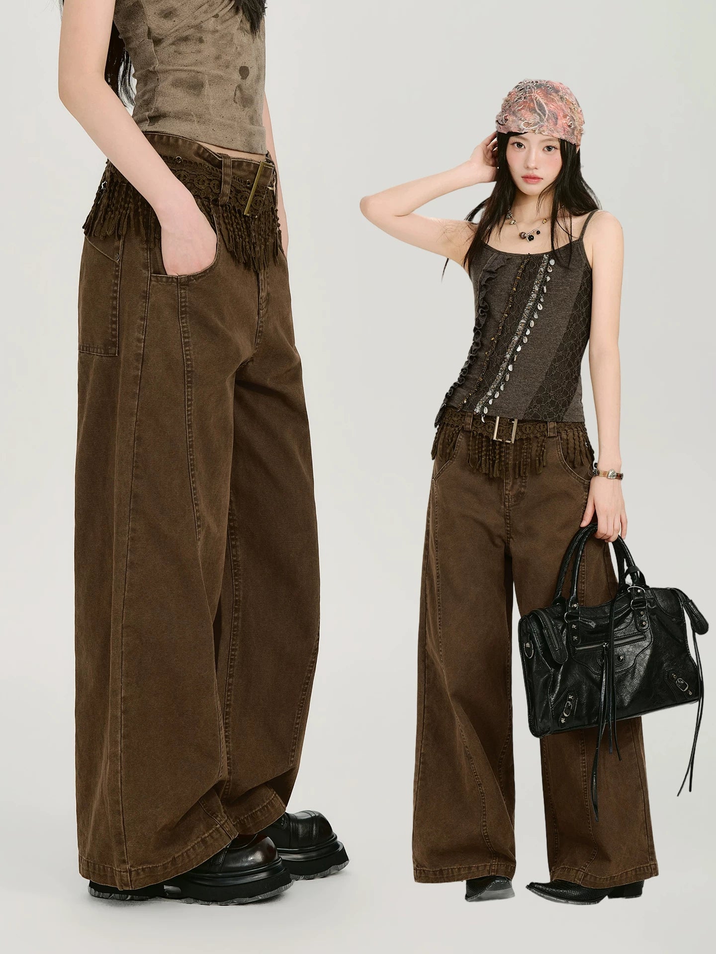 Girlyhalo Vintage Wide-leg Slacks