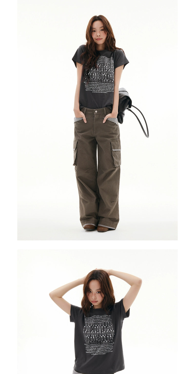 FUNKYFUN Pin Slogan Old Sense Printing Tee