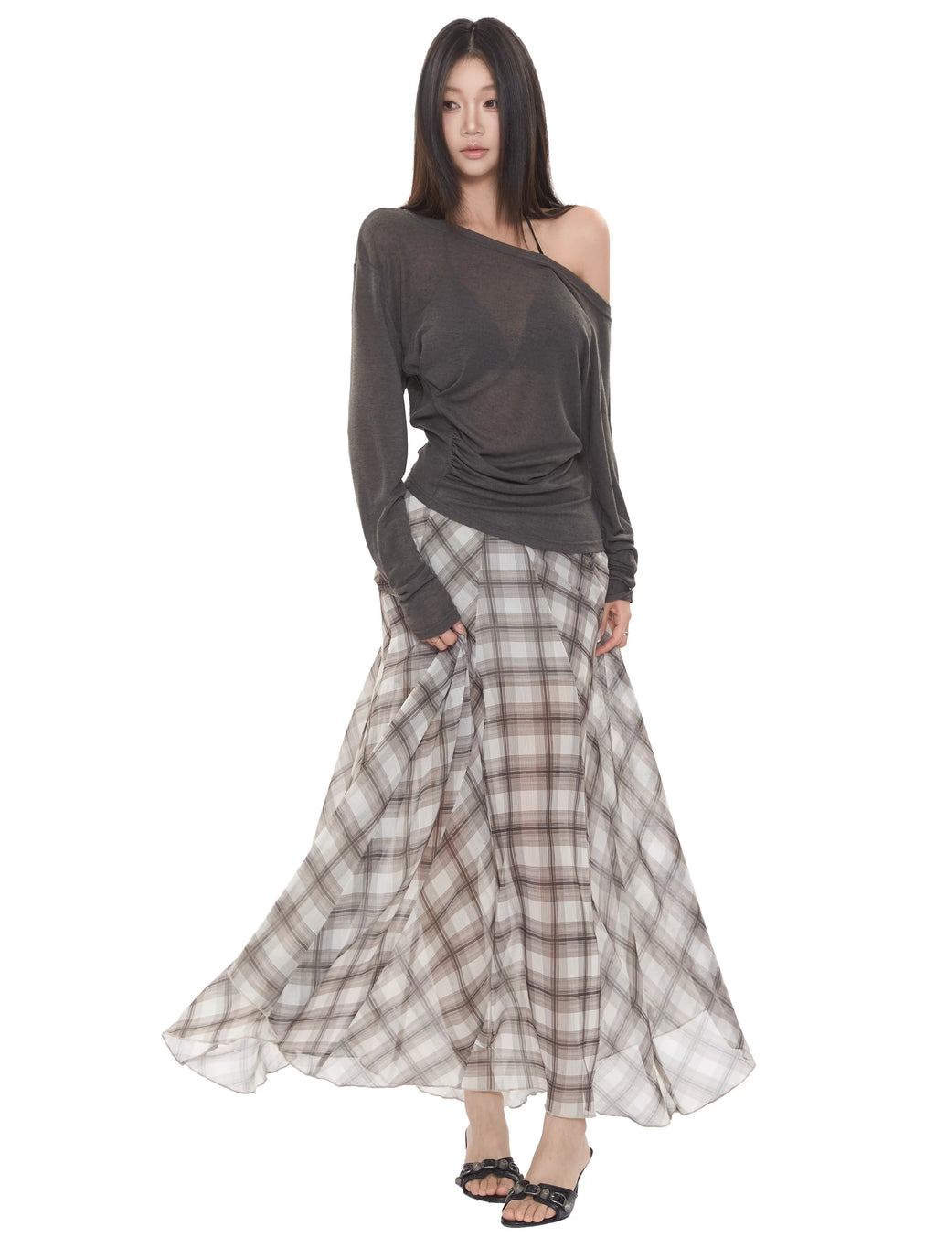 WITHMIN Loose and Thin Plaid Dress