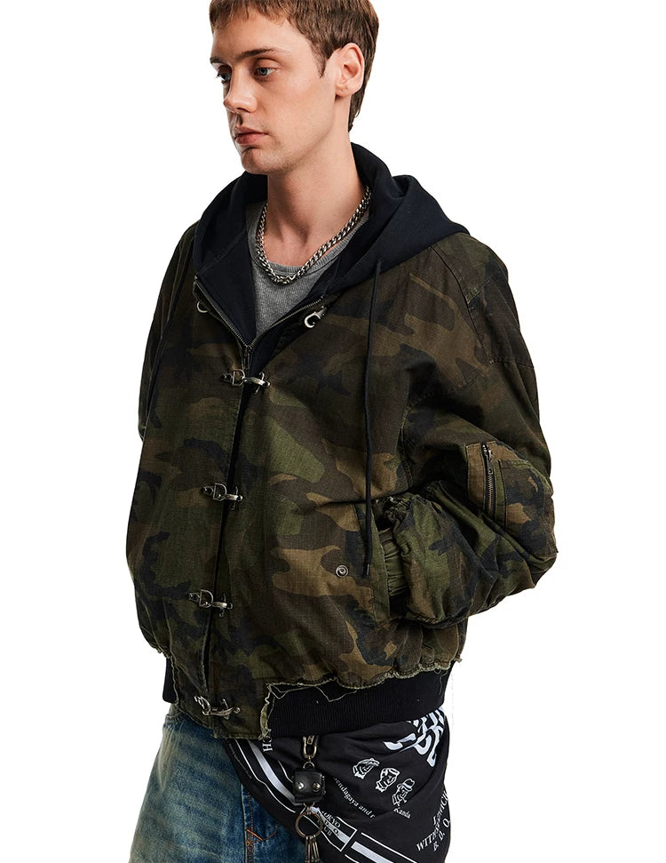 MADWITCH Retro Old Camouflage Aircraft Buckle Hooded Cotton Jacket